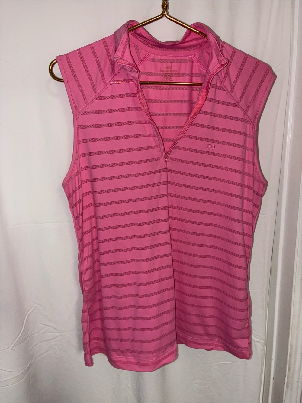 Dockers Pink Striped Sleeveless Zip-Front Top
